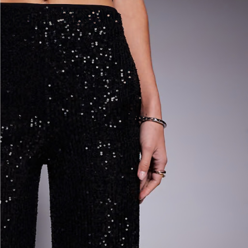 Sage Black Sequin Flare Pants